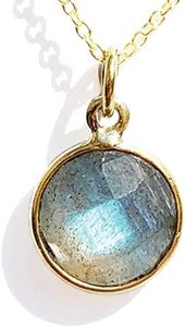 Joyfulmuze Labradorite Necklace Crystal, Handmade Jewelry, March Birthstone Gift, Healing Throat Chakra Protector, Sterling Silver Necklace plated Gold, Natural Gemstone Boho Necklace, 18 inch long