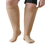 Plus Size Compression Sock For Women: Men Graduated Wide Calf Compression Stockings for Support Flight Travel Running Pregnancy Sports Edema Nurses Seniors Athletic Socks 20-30 mmHg Beige 3XL 1Pairs