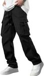 Comdecevis Men's Casual Cargo Pants Workout Joggers Stretch Sweatpants Hiking Drawstring Tactical Pants with Multi Pockets, Black, Large