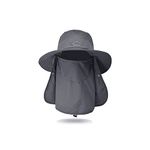 Andiker Wide Brim Sun Hat for Men, Summer UV Protection Fishing Hats with Detachable Neck Face Flap, Foldable Walking Hiking Bucket Hat(Grey)