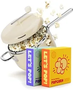 Popsmith Starter Bundle in Cream - 6 Quart Stovetop Popcorn Machine with 5 Movie Theater Popcorn & 5 Kettle Corn Popcorn Kits - Stainless Steel Popcorn Maker Compatible with All Stovetops