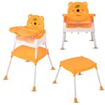 BUMTUM 4 in 1 Convertible Baby High Chair with 3 Point Safety Belts, High Chair, Low Chair, Booster Chair and Table for Baby, Removable & Washable Food Tray 6 Months+ (Orange)