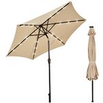 COSTWAY 2.7m Garden Parasol, 18 Solar Powered LED Lights Patio Umbrella with Tilt and Crank Handle, UV Protective Outdoor Table Sun Shade for Deck Yard Pool (Beige)