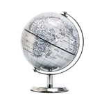 Topglobe 14cm World Globe Silver (5.5") - English Map - Mini Globe Educational/Geographic/Modern Desktop Decoration - Stainless Steel Arc and Base