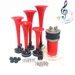 YIYIDA Car Horn Music Horn 12V Ship Horn Five-tube Trumpet Dixie 160db Auto Horn red Truck Horn Waterproof Horn multi-frequency sound horn Speaker with Air Pump for 12V Car lorry moto boat SUV etc