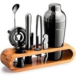 Mixology Bartender Kit: 10-Piece Black Bar Set Cocktail Shaker Set with Stylish Bamboo Stand | Perfect Home Bartending Kit with Gun Metal Bar Tools and Martini Shaker for Foolproof Drink Mixing