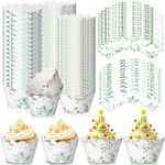 Domensi 100 Pcs Cupcake Wrappers Rustic Cupcake Liners Baking Cups Baking Liners for Wedding Bridal Baby Shower Birthday Party Supplies Dessert Decoration (Eucalyptus Green)
