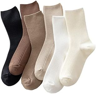 ACCFOD Womens Cute Crew Socks Casual Athletic Aesthetic Socks Neutral Cotton Socks for Women Granola Girls Clothes, Solid Color, 5-9