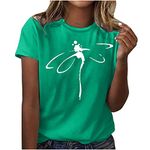 oelaio Women's Graphic Tees Ladies Casual Summer Funny Dragonfly Printed Short Sleeve Round Neck Cute T Shirts Tops Mint Green X-Large