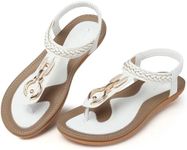 SHIBEVER Womens Sandals Dressy Summer: Sandal Women Comfortable Walking Flat Bohemian T-Strap Ladies Casual Comfy Sandals, 1960 White, 8.5