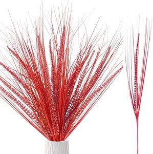 Wootkey 10pcs Christmas Wheat Grass 23'' Fake Plants Artificial Greenery Glitter Shrub Onion Grass UV Resistant Christmas Decoration New Year Centerpieces for Table Decor Indoor Outdoor(Red)