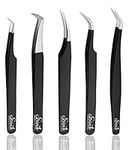 SIVOTE Eyelash Extension Tweezers for Classic & Volume Lashes, 5-Pack, Black