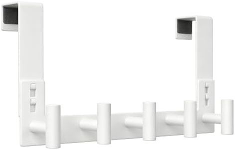 WUIVIUT White Stainless Steel Door Hanger for Towel, Heavy Duty Over The Door Hooks for Clothes, Coat (T-Shape, 5 Hook, Fits 1-3/4'' Thick)