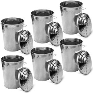 Plexon Metal Trash Can with Lid Outdoor 20 Gallon Galvanized Steel Garbage Bucket with Lid Silver, 6 Pack