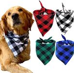 Realeaf Dog Bandanas 4 Pack, Plaid Pet Scarves Reversible Checkered Kerchief Classic Triangle Dog Bibs Costume Decoration Accessories for Medium Large Pets