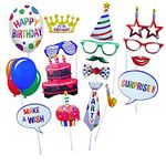 22pcs Birthday Photo Booth Props, Happy Birthday Decorations Girls Boys DIY Photo Booth Props Kits Party Accessories or Gift, Birthday Party Favors Supplies