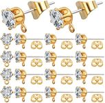 Aylifu 40 Pieces Cubic Zirconia Earring Posts Hypoallergenic Rhinestone Earring Studs with Loop and 40 Pieces Earring Safety Backs Accessories for DIY Jewelry Making, KC Golden