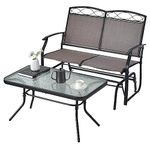 Tangkula 4 Pcs Patio Glider Conversation Set, Outdoor Gliding Furniture Set w/Tempered Glass Coffee Table, Heavy-Duty Swing Glider Chair Set for Backyard, Porch, Poolside (2 PCS Patio Glider Set)