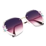 Black Jones UV400 Protective Sunglasses for Women - Stylish Rimless Diamond Cutting Lens with Stone - Gradient Purple