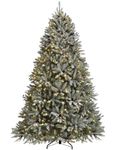 WeRChristmas Pre-Lit Decorated Snow Flocked Christmas Tree with 600 Warm White LED Candle Lights, Green/White, 7 feet/2.1 m