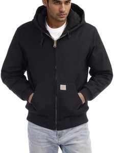 TUAOVA Men's Loose Fit Quilted Flannel Lined Workwear Waterproof Active Jacket Hooded Work Coat(Black,XXL)