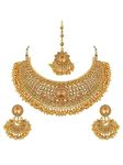 Efulgenz Indian Jewelry Sets for Women Gold Tone Indian Bollywood Traditional Crystal Pearl Wedding Choker Necklace Earrings Maang Tikka Bridal Jewelry Set for Women