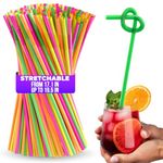 200Pcs 17" Flexible Bendy Colorful Drinking Straws for Hot Drinks - Long Disposable Drinking Straws - Plastic Drinking Extra Long Neon Coffee Straws for Cocktails and Smoothie Drinking Straws