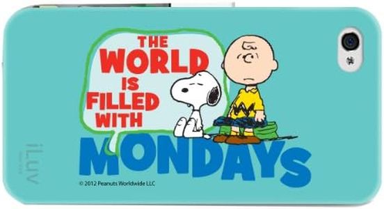 iLuv iCP755MWBLU - Carcasa para iPhone 4 y 4S (Charlie Brown Mondays) (1 Unidad), Color Azul y Blanco