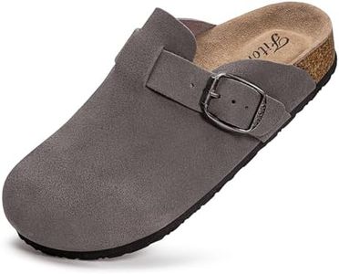 FITORY Womens Clogs Slip-on Potato Shoes Leather Mules with Suede Cork Footbed Grey Size 11