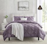 Gray Purple Duvet Cover King Size - Pintuck King Duvet Cover Set, 3 Piece Double Brushed Duvet Cover with Button Closure, 1 Pinch Pleated King Size Duvet Cover 104x90 inches and 2 Pillow Shams