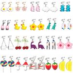 20 Pairs Clip On Earrings Weird Funny Earrings Gummy Bear Duck Water Bottle Fish Dinosaur Mushroom Butterfly Strawberry Dangle Earrings Set for Women, Resin, No Gemstone