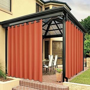BONZER Extra Wide Waterproof Outdoor Curtains for Patio Heavy Privacy Sunlight Blocking Grommet Outside Curtains for Porch, Pergola, Gazebo, 1 Panel, 150W x 108L inch, Mecca Orange