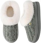 HomeTop Women's Knitted Clog Slippers Comfy Warm Memory Foam Non-slip Indoor House Shoes with Fuzzy Collar (9, Cool Gray)