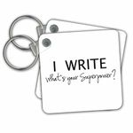 3dRose I Write Whats Your Superpower Fun Gift for Writers Writing Love Keyring, 6 cm, Varies