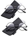 Quality Unisex Retro Round Reading Glasses Spring Hinge Stainless Steel Frame Metal Round Reading Glasses, 2 Pairs - Gunmetal & Black, 2.00 X