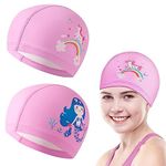 Proberos® Swimming Cap for Kids Cute Cartoon Unicorn Mermaid Print Kids Swimming Cap Waterproof PU Fabric Swimming Cap for Girls Boys Comfortable Swim Cap for Training - 2 Pcs