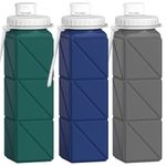 Popdigito 3 pack Collapsible Water Bottles,Silicone Foldable Portable Water Bottle 20.6oz, Lightweight Reusable Leakproof for Travel Hiking Camping Cycling Workouts Yoga Fitness Indoor Outdoor Sports