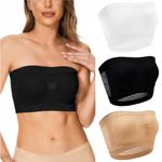 3 Pack Strapless Bra for Women, Padded Seamless Bandeau Bra with Support Wire Free Tube Top Non Slip Bralette(#03 Black,Small)