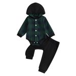 Baby Boy Plaid Long Sleeve Hooded Rompers And Elastic Pants Set Fall Winter Clothes 2 Piece Outfit (Green, 3-6 Months)