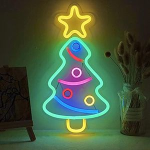 Nuziku Luces de silueta de Navidad, luces LED de Navidad al aire libre con forma de árbol de Navidad 3D, luces de Navidad de neón alimentadas por USB, luces de Navidad para pared al aire libre para