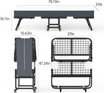 Mutital Twin Folding Bed for Adults – 13cm Mattress, Portable Rollaway with Wheels, Metal Frame, Storage Cover, 200x90cm