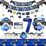 Video Game Party Decorations - 7th Birthday Decorations for Boys, HAPPY BIRTHDAY Banner, Video Game Balloons, Number 7 Blue Balloons, Gaming Hanging Swirls, Game On Birthday Party Supplies