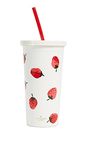 Kate Spade New York Insulated Plastic Tumbler With Reusable Straw, 20 Ounces, Strawberries