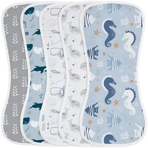 Yoofoss Baby Burp Cloths 100% Organic Cotton 5 Pack Burping Cloths for Babies Boys Girls Large 21''X10'' Extra Soft and Absorbent Ocean