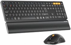 ProtoArc Wireless Keyboard and Mouse, KM60 Full-Size Bluetooth Keyboard and Mouse Set with Wrist Rest, 2.4GHz + Dual Bluetooth, Rechargeable, for Laptop, PC, Mac, Windows, QWERTY UK Layout, Black