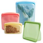 Stasher Reusable Silicone Storage Bag, Food Storage Container, Microwave and Dishwasher Safe, Leak-free, Bundle 4-Pack, Rainbow