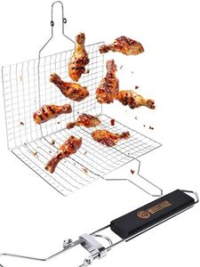 Mountain Grillers BBQ Grill Basket - Stainless Steel Outdoor Grilling Rack for Fish, Vegetable, Chicken and more - Charcoal Grill Tray Basket with Removable Wooden Handle - Perfect Tools for Cooking Grilled Barbecue