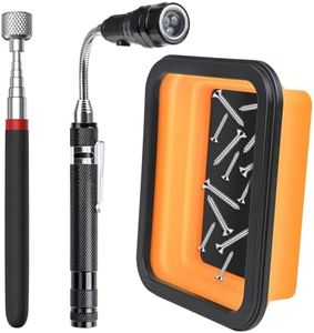 Preciva 3-Pack Telescoping Magnet Pickup Tool Set - Christmas Gifts for Men,Magnetic Parts Tray, 16 lb Pick Up Sticks and Telescoping Flexible LED Flashlight|for Screw, Bolt, Nut Organization
