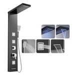 ROVOGO Shower Panel Tower System with LED Lights - Black Shower Column with Rainfall Waterfall Shower, Body Jets, Tub Spout and 3-Function Handheld Shower, Stainless Steel Shower Panel Column Tower