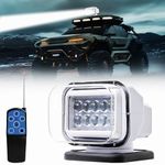 Remote LED Truck Spotlight Magnetic, Auto-Reset 360° Rotating Marine Search Light for Boat, 12V 24V Go Outdoor Spot Light for Trucks Offroad Pickup Trailers, White